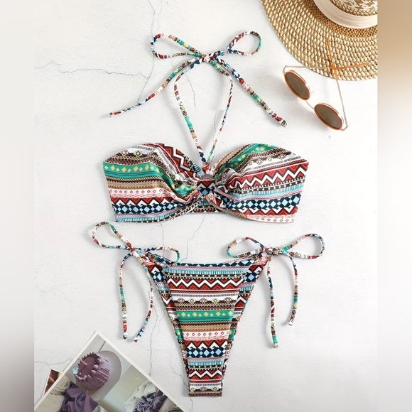 2 For $40 New! Colorful Patterned Bikini Set Size large! - Picture 1 of 2